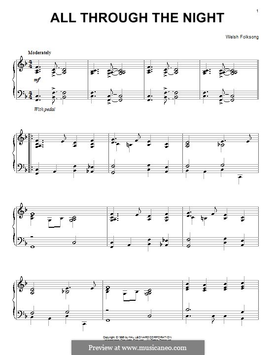 All Through the Night (Printable scores): For piano by folklore