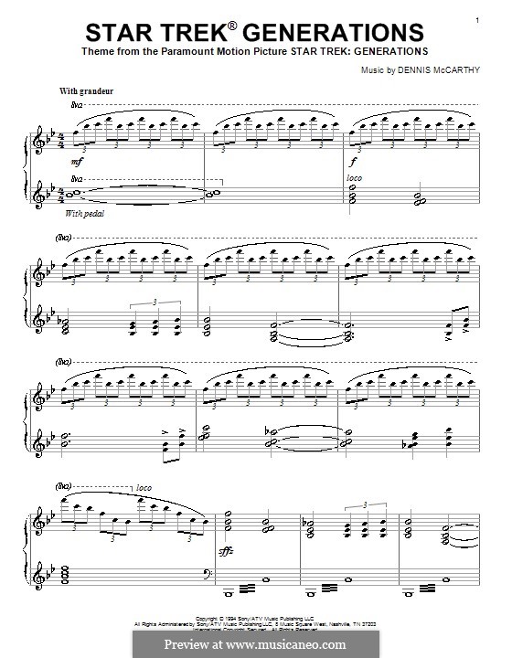 Star Trek(R) Generations: For piano by Dennis McCarthy