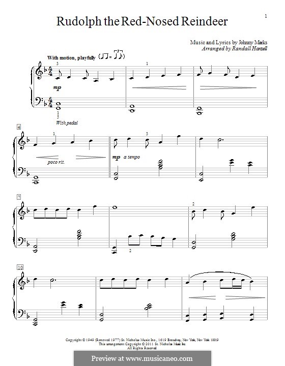 Rudolph the Red-Nosed Reindeer (Piano version): For a single performer by Johnny Marks