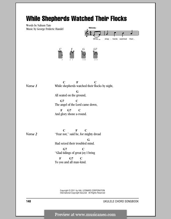 While Shepherds Watched Their Flocks: Ukulele with strumming patterns by Georg Friedrich Händel