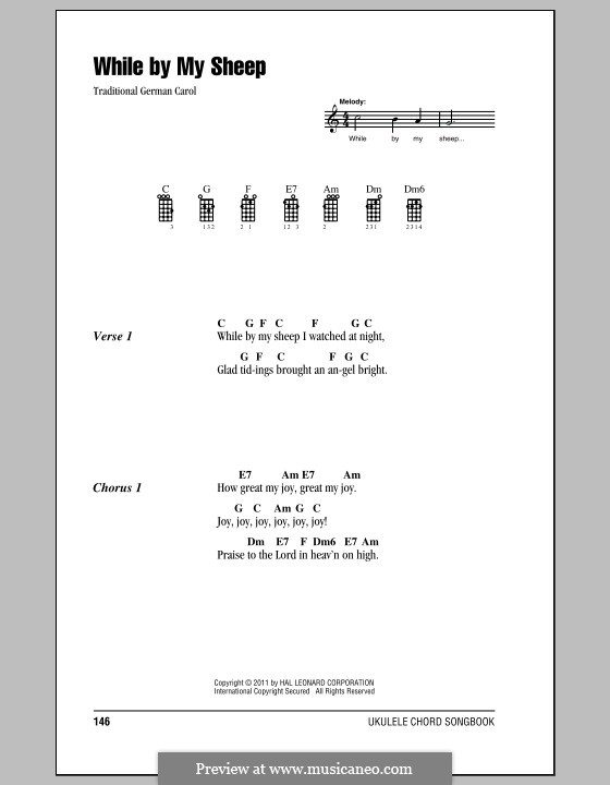 While By My Sheep: Ukulele with strumming patterns by folklore