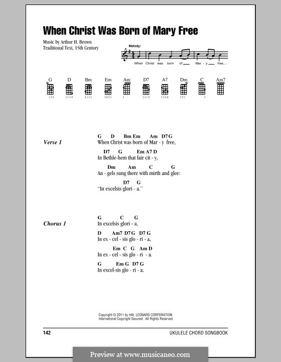 When Christ Was Born of Mary Free: Ukulele with strumming patterns by Arthur Henry Brown