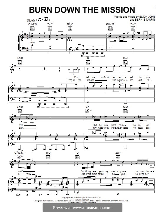 Burn Down The Mission By E John Sheet Music On Musicaneo