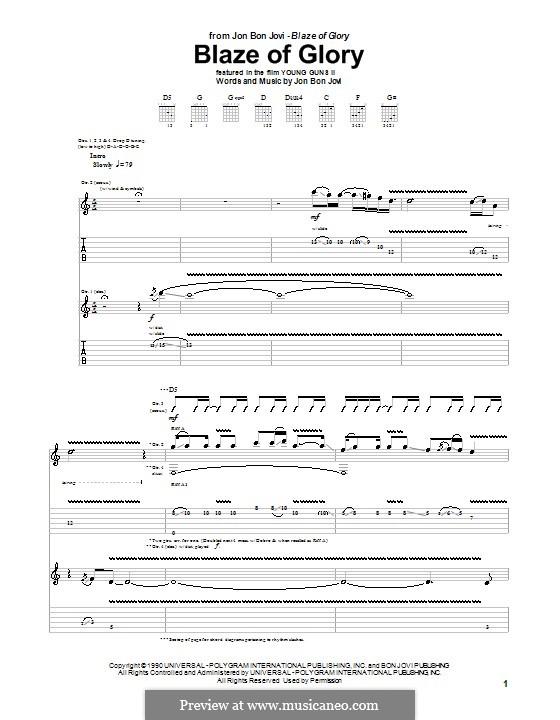 Blaze of Glory (Bon Jovi): For guitar with tab by Jon Bon Jovi