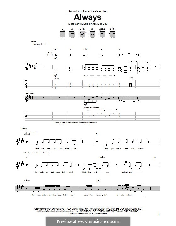 partitura always bon jovi