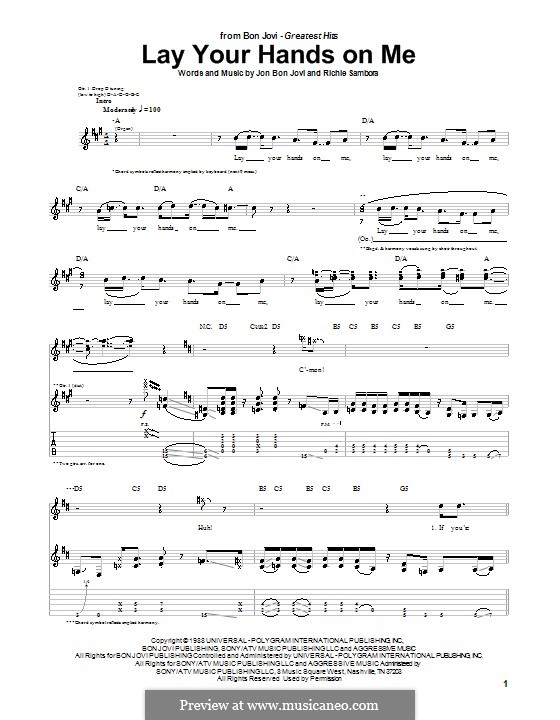 Lay Your Hands on Me (Bon Jovi): For guitar with tab by Jon Bon Jovi, Richie Sambora