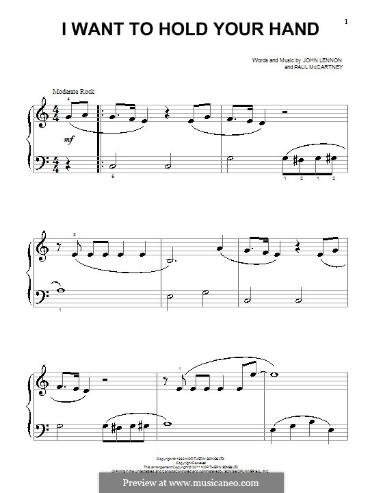 I Want to Hold Your Hand (The Beatles): For piano by John Lennon, Paul McCartney