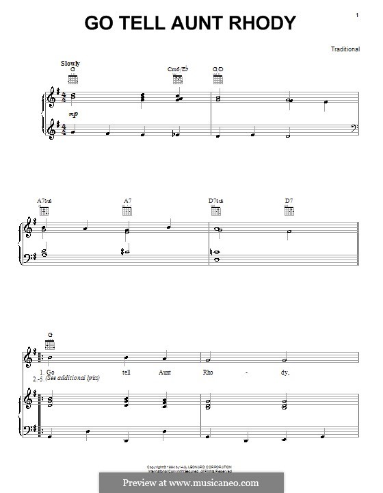 Go Tell Aunt Rhody: For voice and piano (or guitar) by folklore