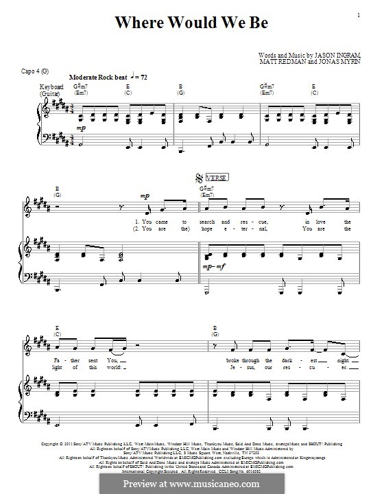 Where Would We Be (Matt Redman): For voice and piano (or guitar) by Jason David Ingram, Jonas Myrin