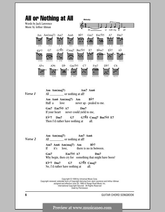 All or Nothing at All: Lyrics and chords (Frank Sinatra) by Arthur Altman, Jack Lawrence