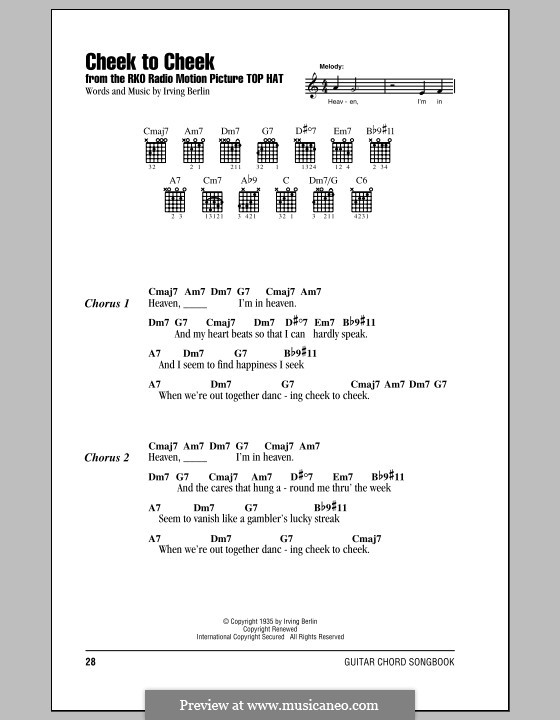 Cheek to Cheek: Lyrics and chords by Irving Berlin