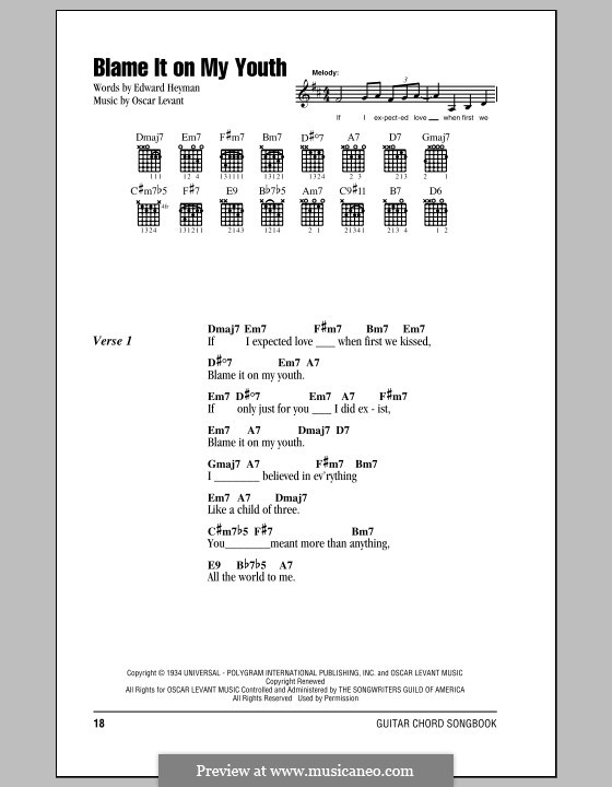 Blame It on My Youth: Lyrics and chords by Oscar Levant