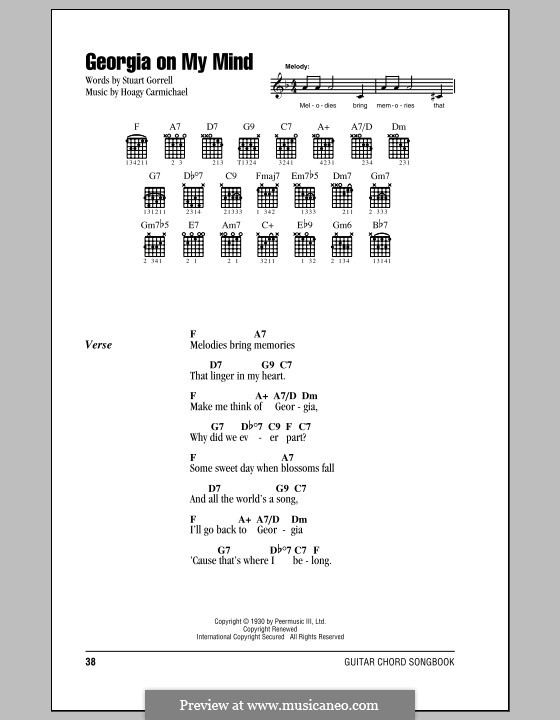 Georgia on My Mind: Lyrics and chords (Ray Charles) by Hoagy Carmichael