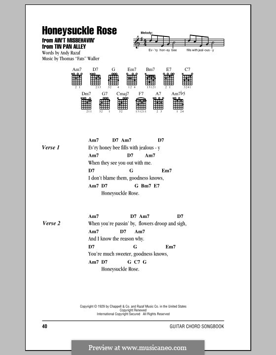 Honeysuckle Rose: Lyrics and chords by Fats Waller