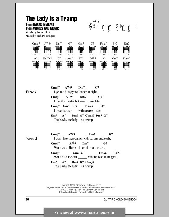 The Lady is a Tramp (Frank Sinatra): Lyrics and chords by Richard Rodgers
