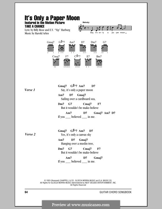 It's Only a Paper Moon by H. Arlen sheet music on MusicaNeo