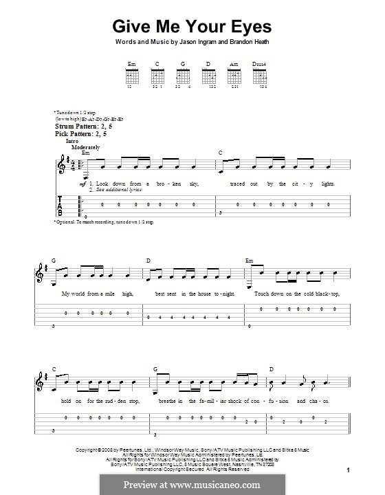 Give Me Your Eyes: For guitar (very easy version) by Brandon Heath, Jason David Ingram