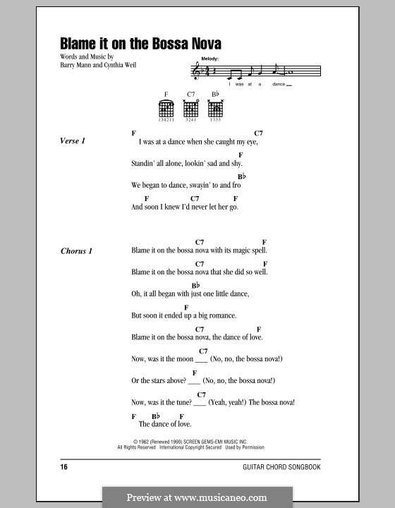 Blame it on the Bossa Nova (Eydie Gorme): Lyrics and chords by Barry Mann, Cynthia Weil