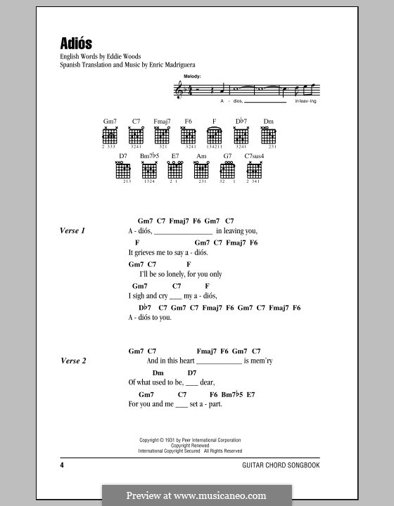 Adios: Lyrics and chords by Enric Madriguera