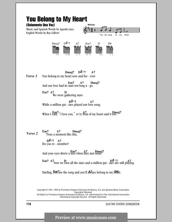 You Belong To My Heart (Solamente Una Vez): Lyrics and chords by Agustin Lara