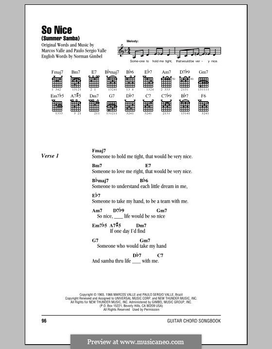 So Nice (Summer Samba): Lyrics and chords by Marcos Valle, Paulo Sergio Valle