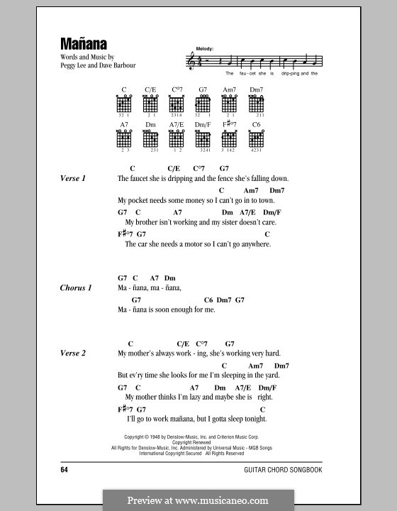 Manana (Is Good Enough for Me): Lyrics and chords by Dave Barbour