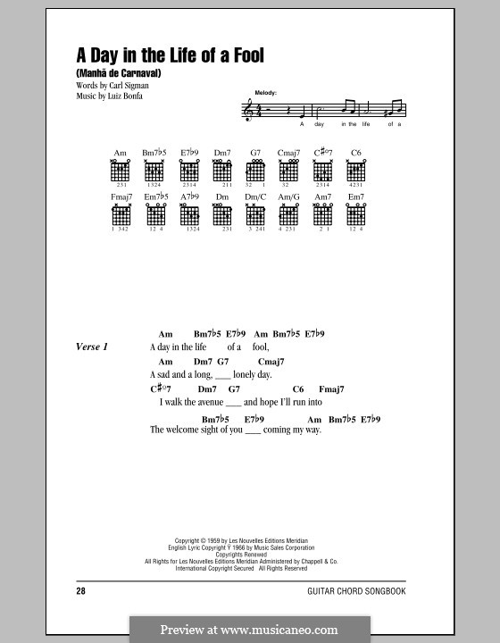 A Day in the Life of a Fool (Manha de Carnaval): Lyrics and chords by Luiz Bonfa