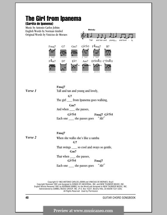 Vocal version: Lyrics and chords by Antonio Carlos Jobim