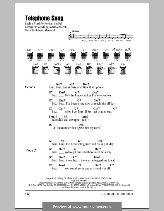 Telephone Song: Lyrics and chords by Roberto Menescal, Ronaldo Boscoli