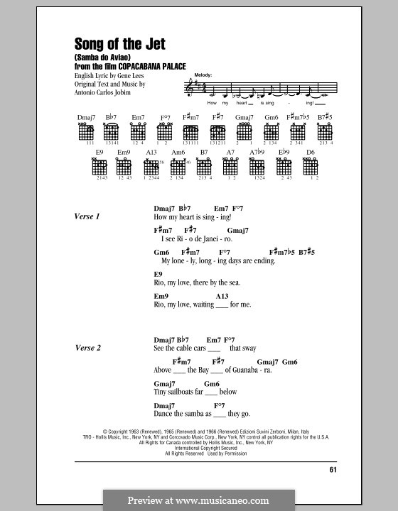 Song of the Jet (Samba do Aviao): Lyrics and chords by Antonio Carlos Jobim