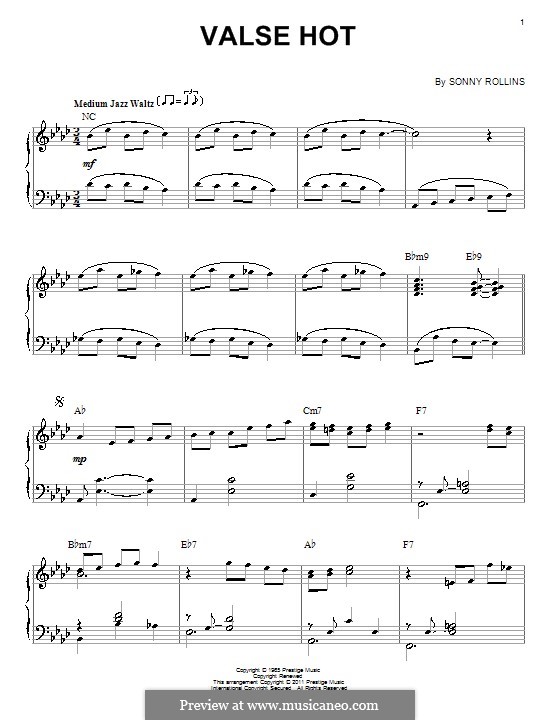 Valse Hot: For piano by Sonny Rollins