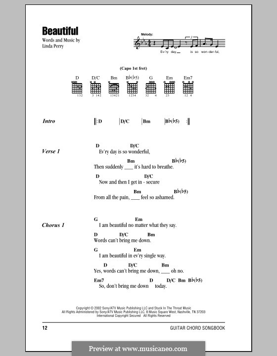 Beautifull (Christina Aguilera & Beverly McClellan): Lyrics and chords by Linda Perry