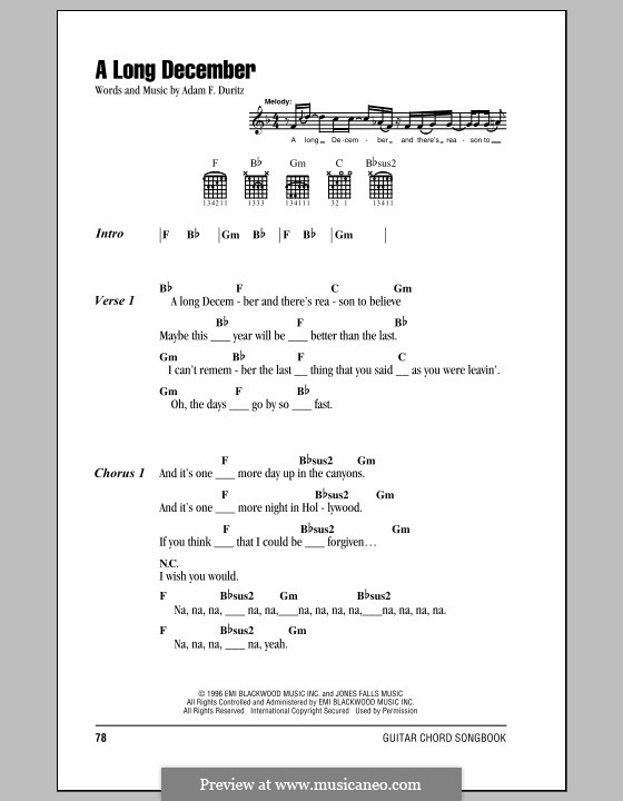 A Long December (Counting Crows): Lyrics and chords by Adam F. Duritz