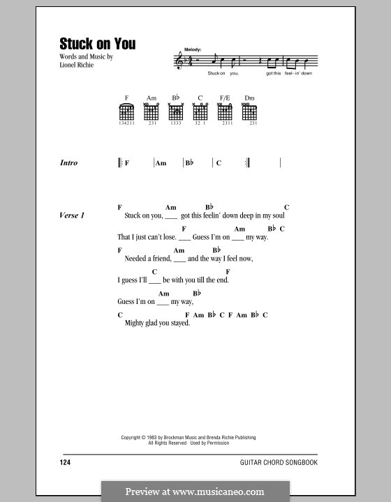 Stuck on You: Lyrics and chords by Lionel Richie