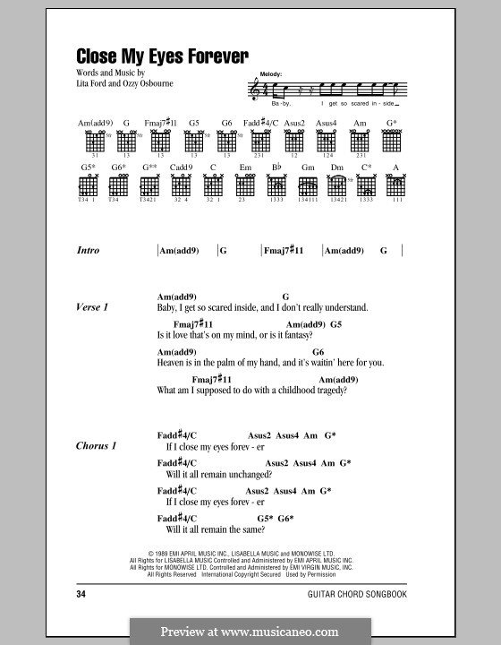 Close My Eyes Forever (Ozzy Osbourne with Lita Ford): Lyrics and chords by Ozzy Osbourne