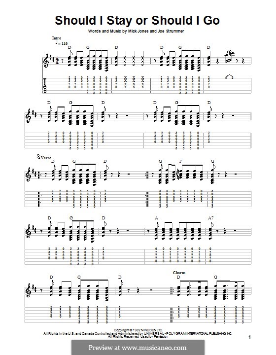 Should I Stay or Should I Go (The Clash): For guitar with tab by Joe Strummer, Mick Jones