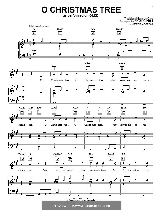 O Christmas Tree (Glee Cast): For voice and piano (or guitar) by Adam Anders, Peer Åström