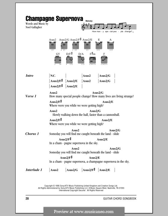 Champagne Supernova (Oasis): Lyrics and chords by Noel Gallagher