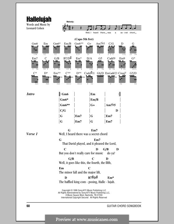 Vocal version: Lyrics and chords by Leonard Cohen