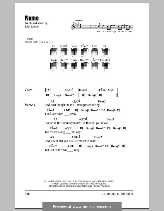 Name (Goo Goo Dolls): Lyrics and chords by John Rzeznik