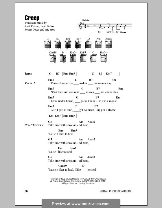 Creep (Stone Temple Pilots): Lyrics and chords by Dean DeLeo, Eric Kretz, Robert DeLeo, Scott Weiland