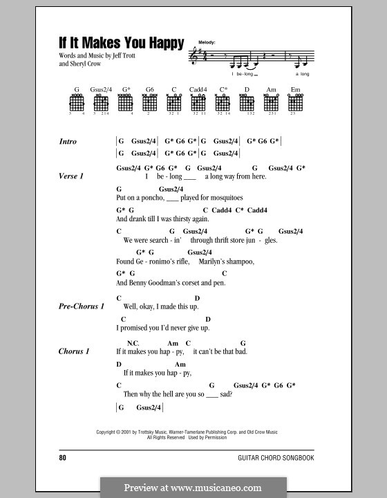 If It Makes You Happy: Lyrics and chords by Jeffrey Trott, Sheryl Crow