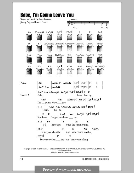 Babe, I'm Gonna Leave You (Led Zeppelin): Lyrics and chords by Anne Bredon, Jimmy Page, Robert Plant