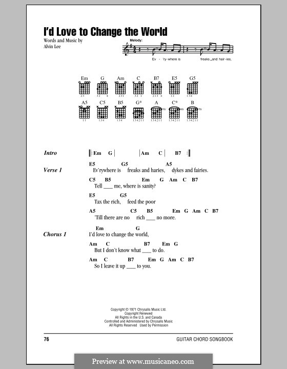 I'd Love to Change the World (Ten Years After): Lyrics and chords by Alvin Lee