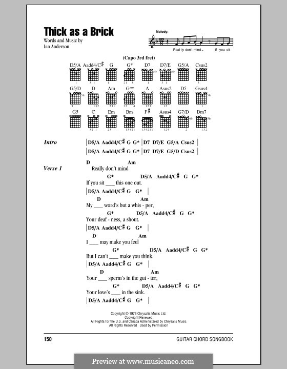 Thick as a Brick (Jethro Tull): Lyrics and chords by Ian Anderson