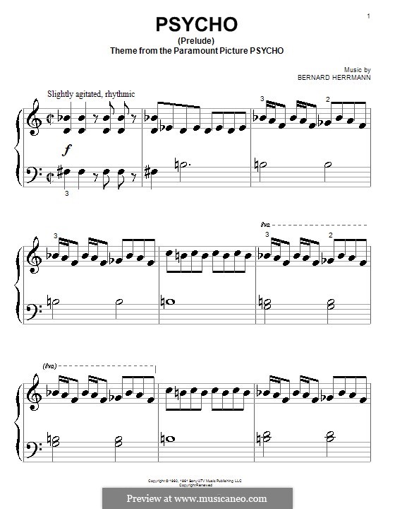 Psycho (Prelude): For piano by Bernard Herrmann