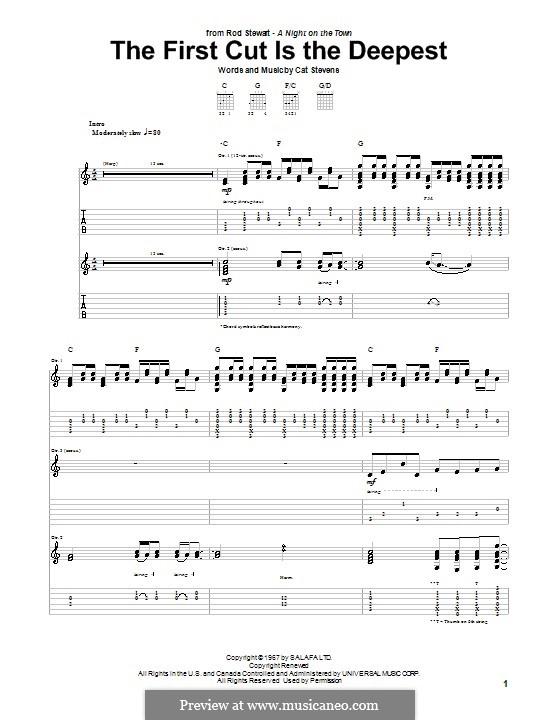 The First Cut Is the Deepest: For guitar with tab by Cat Stevens