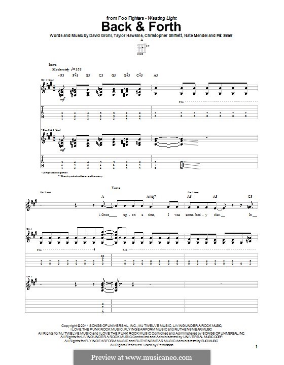 Back and Forth (Foo Fighters): For guitar with tab by Christopher Shiflett, David Grohl, Nate Mendel, Pat Smear, Taylor Hawkins