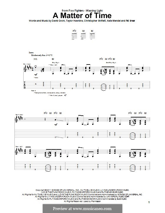 A Matter of Time (Foo Fighters): For guitar with tab by Christopher Shiflett, David Grohl, Nate Mendel, Pat Smear, Taylor Hawkins