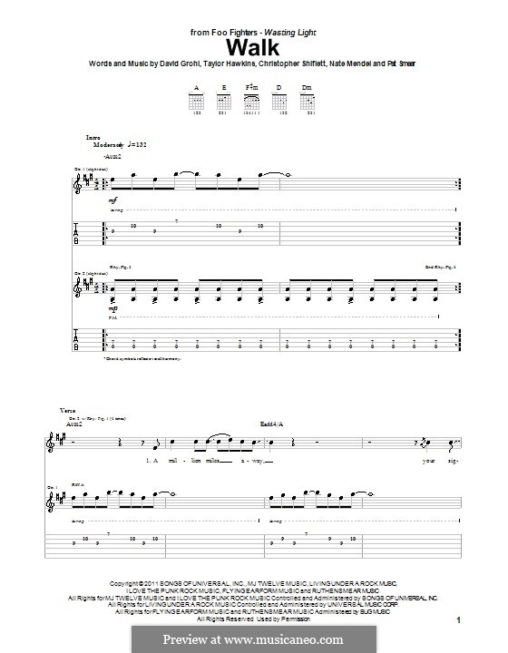 Walk (Foo Fighters): For guitar with tab by Christopher Shiflett, David Grohl, Nate Mendel, Pat Smear, Taylor Hawkins